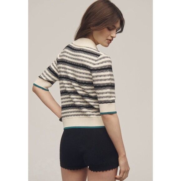 Anthropologie Kinsley Collared Cropped Cardigan Sweater Size XS Ivory &Black NWT - Picture 2 of 10